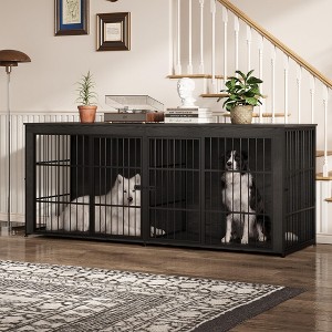 Extra Large Wooden Dog Crate Furniture With 4 Doors & Storage, Heavy ...