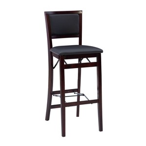 30" Keira Padded Back Faux Leather Folding Bar Stool Espresso Brown - Linon: Rubberwood Frame, Polyurethane Foam - 1 of 4