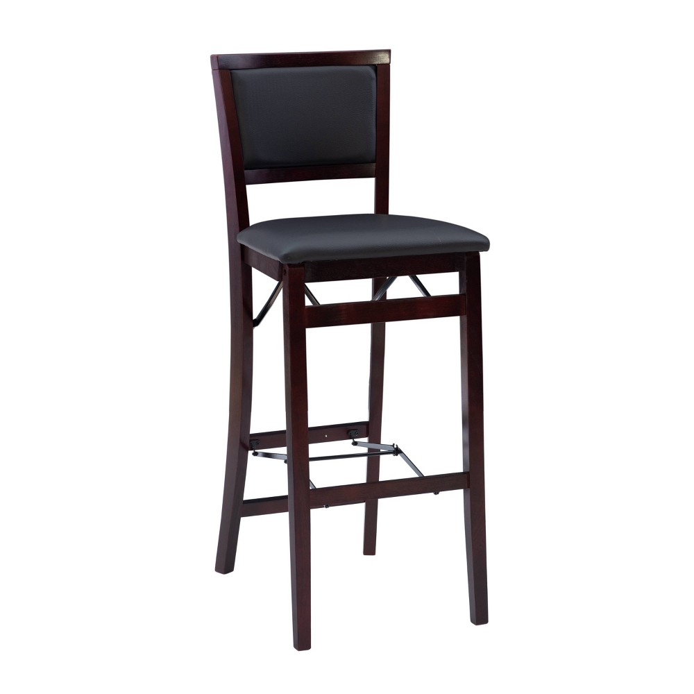 30" Keira Padded Back Faux Leather Folding Bar Stool Espresso Brown - Linon: Rubberwood Frame, Polyurethane Foam