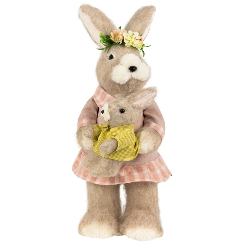 Northlight Mother Rabbit with Baby Bunny Easter Figure - 14.5" - Brown and Rose Pink, 1 of 7
