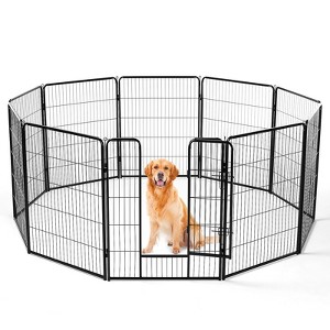 ELJGET 24" Dog Playpen, 8-Panel Portable Metal Pet Fence with Door, Safe Lock, Foldable Exercise Pen for Small Dogs & Outdoor Use - 1 of 4