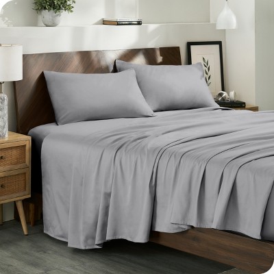 400 Thread Count Organic Cotton Sateen Light Grey 4 Piece Queen Bed ...