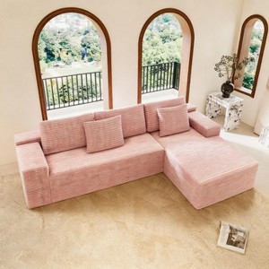 KWPZQEB 104.3" Modern Modular Sofa, Corduroy Sectional Sofa with Deep Seat & Pillows, 3 Seater L-Shape Boneless Sofa w/ Chaise for Living Room - 1 of 4