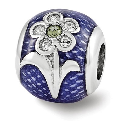 Black Bow Jewelry Sterling Silver, Blue Enameled with Crystals Flower Bead Charm