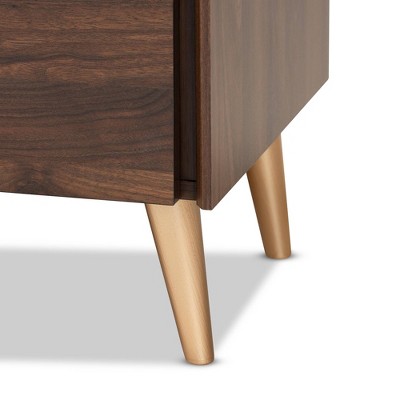 Landen Walnut Brown Wood and Gold Mid-Century TV Stand for 65" TVs