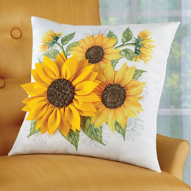 Collections Etc 3D Sunflower Accent Printed Throw Pillow 16 X 16 X 1, 2 of 3