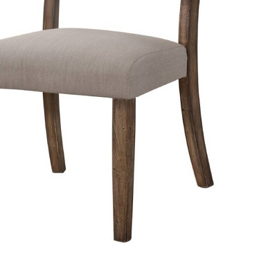Gray Linen Upholstered High Back Side Chair with Wood Legs