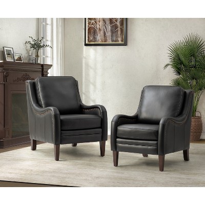 Set of 2 Regina 27.56" Wide Genuine Leather Armchair with Removable Cushions and English Arms  | ARTFUL LIVING DESIGN