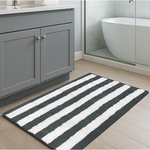 Home Mart Goods Charcoal Grey White Stripe Large Soft Cozy Plush Chenille Bath Mat Bathroom Rug - 24"x16" - 1 of 4