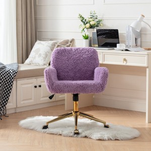 Artificial Rabbit Fur Home Office Chair, Adjustable Swivel Desk Chair with Gold Metal Base and Wheels – The Pop Home - 1 of 4