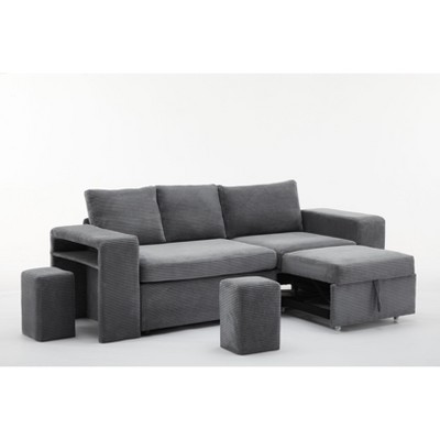 Hyleory 92.91" Corduroy Upholstered Sleeper Sectional Sofa, L-Shaped Sleep Couch Bed Modular Sofa bed with Armrests for Living Room,Dark Gray