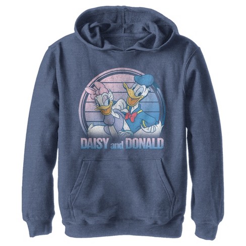 Boy's Disney Daisy Donald Duck Distressed Pull Over Hoodie - Navy Blue Heather - Large :