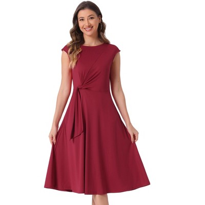 INSPIRE CHIC Women's Sleeveless Round Collar Front Twist Work Office Elegant A Line Midi Dresses
