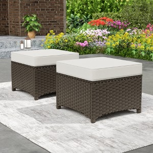 YARDSIGHT 2-Piece Outdoor Patio Ottoman - All-Weather Dark Brown Wicker Rattan Footstool/Seat for Indoor & Outdoor - 1 of 4