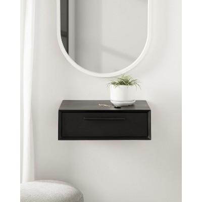 McCutcheon Black Mango Wood Floating Storage Shelf with Concealed Cubby