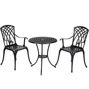Jojoka 3 Piece Patio Bistro Set w/ 2 Chairs,Aluminum Bistro Table with Umbrella Hole for Garden Balcony - 1 of 4