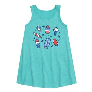 Girls' - Instant Message - Fourth Of July Desserts Graphic Sleeveless Aline Dress - 1 of 4