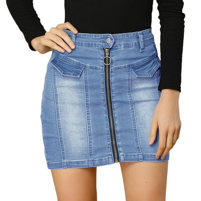 Allegra K Women's Zip Front Slim Fit High Waist Mini Denim Skirts : Target