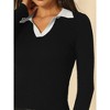 INSPIRE CHIC Women's V Neck Contrast Color Long Sleeve Polo Sweater Fitted Knit Top - 4 of 4