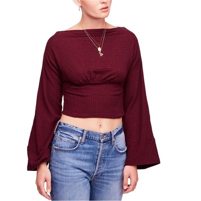 Free People Womens Thermal Crop Top Pullover Sweater