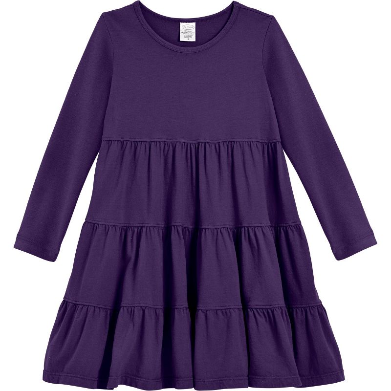 City Threads USA-Made Girls Soft Cotton Jersey Long Sleeve Tiered Dress, 1 of 6