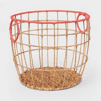 Natural with Fresh Melon Rim Kids' Woven Basket Red - Pillowfort™