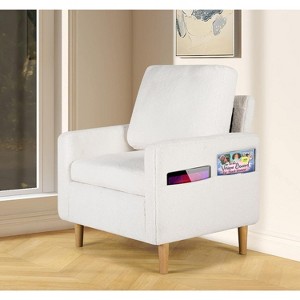 TYBOATLE Faux Leather Accent Chair, Mid-Century Upholstered Reading Armchair with Pockets (Black) - 1 of 4