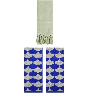 REGALWOVEN 3 Packs Cotton Geometric and Solid Absorbent Soft Hand Towel for Bathroom Kitchen - 1 of 4