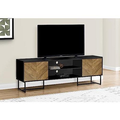 Monarch Specialties Tv Stand 72 Inch Console Media Entertainment Center Storage Cabinet Brown And Black Laminate Black Metal Contemporary Modern