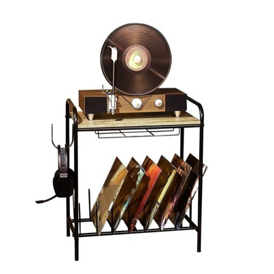 SEVOBAL Utility Storage Shelves Turntable Stand with Record Storage for Living Room and Home Audio Space, Antique brown, 25.98"*14.17"*3.54"