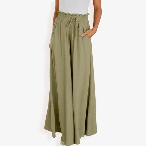 Anna-Kaci Women's High Waist Wide Leg Palazzo Pants With Drawstring Waist And Relaxed Fit - 1 of 4
