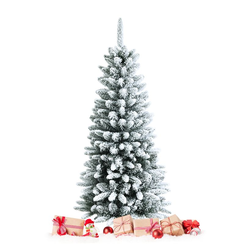 Tangkula 4.5FT Slim Snow-Flocked Christmas Tre Hinged Pencil Tree W/ 373 Branch Tips Premium PE & PVC, 1 of 11