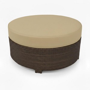Covers&All Large Round Ottoman in Aspen Wicker with Sunbrella Cushion, 34 in D x 18 in H - 1 of 4