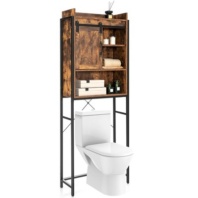 Costway Over-The-Toilet Storage Cabinet Bathroom Organizer w/ Sliding Barn Door Rustic\Espresso
