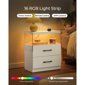 Gulches LED Nightstand with Power Sockets - 2-Drawer White Bedside Table, Multi-Color Adjustable Lights, for Bedroom/Living Room, 18"W x 12"D x 22"H - 1 of 4