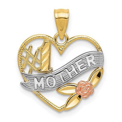 Black Bow Jewelry 14k Two Tone Gold and White Rhodium #1 Mother Heart Pendant, 17mm