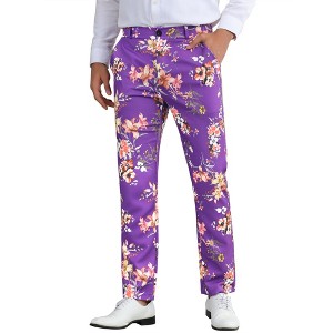 Lars Amadeus Men's Straight Leg Flat Front Floral Printed Dress Pants - 1 of 4