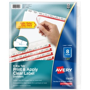 Avery 8 Big Tab Dividers for 3 Ring Binder, Easy Print & Apply Clear Label Strip, Index Maker Customizable White Tabs, 1 Set (11491) - 1 of 4