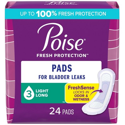 Poise Postpartum Incontinence Bladder Control Pads for Women - Light Absorbency - Long Length - 24ct