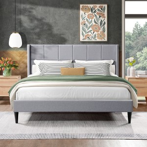 Okak Queen Size Primary Bedroom Bed Frame with Corduroy/Linen Upholstered Headboard,Modern Platform Bed No Box Spring Needed - 1 of 4