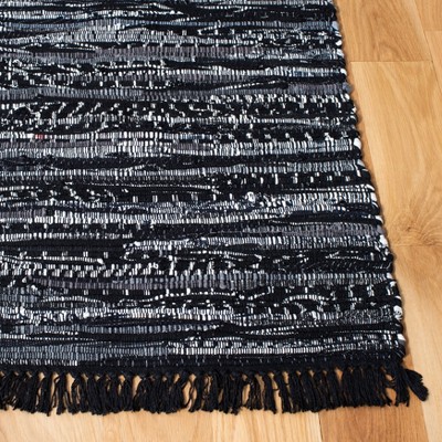 Handmade Black and White Cotton Flat Woven Area Rug