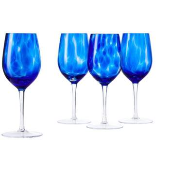 Blue Rose Polish Pottery Hand blown Wine Glass Set