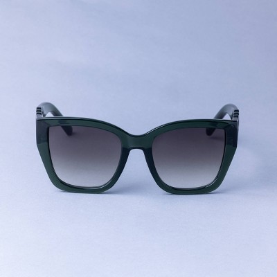 Women's Square Chain Temple Sunglasses - A New Day™ Forest Green