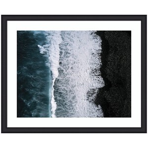 Kate and Laurel Framed Art Ocean Waves on the Black Beach in Iceland by Michael Schauer, 43x35, Oliver Black Narrow - 1 of 4