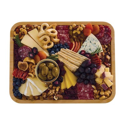 Farberware 11"x14" Build-a-Board Charcuterie Bamboo Board with Locking Lid and Navy Handle