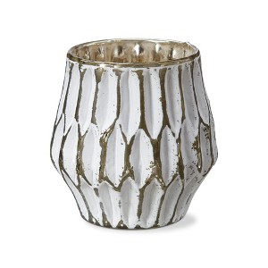 tag White Aria Glass Tealight Candle Holder, 3.9L x 3.9W x 3.9H inches, Decorative Tabletop Mantel Centerpiece Wedding - 1 of 3