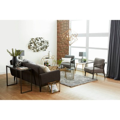Elegant Gold Metal and Black Glass Round Accent Table Set