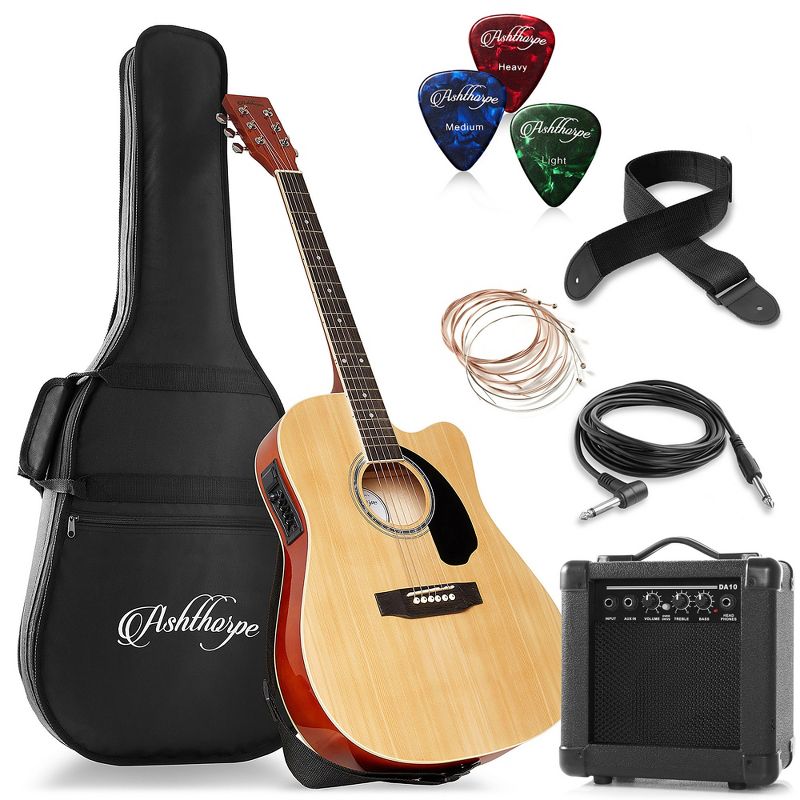 Ashthorpe Thinline Cutaway Acoustic Electric Guitar with 10-Watt Amp, Gig Bag, and Accessories, 1 of 8