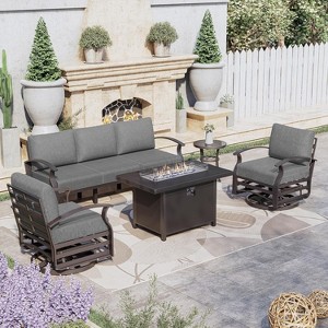 ALAULM Aluminum Patio Furniture Set Modern Metal Outdoor Conversation Sets w/45in Propane Fire Pit Table, Swivel Rocking Chairs w/5.1 Inch Cushion - 1 of 4