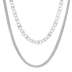 Steeltime 24" and 30" Men's stainless steel double layered fraco and mariner link necklace. Color Options: Silver, Gold - 1 of 4